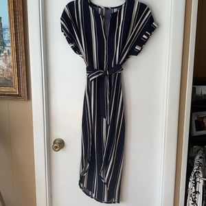 Navy Striped MIDI Dress with detachable belt